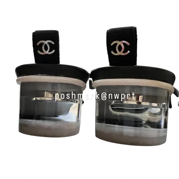 CHANEL 💯 Logo PVC Slides Sandals Mules Transparent Clear Black 37 7 Box Bag SS19 - Picture 10 of 17